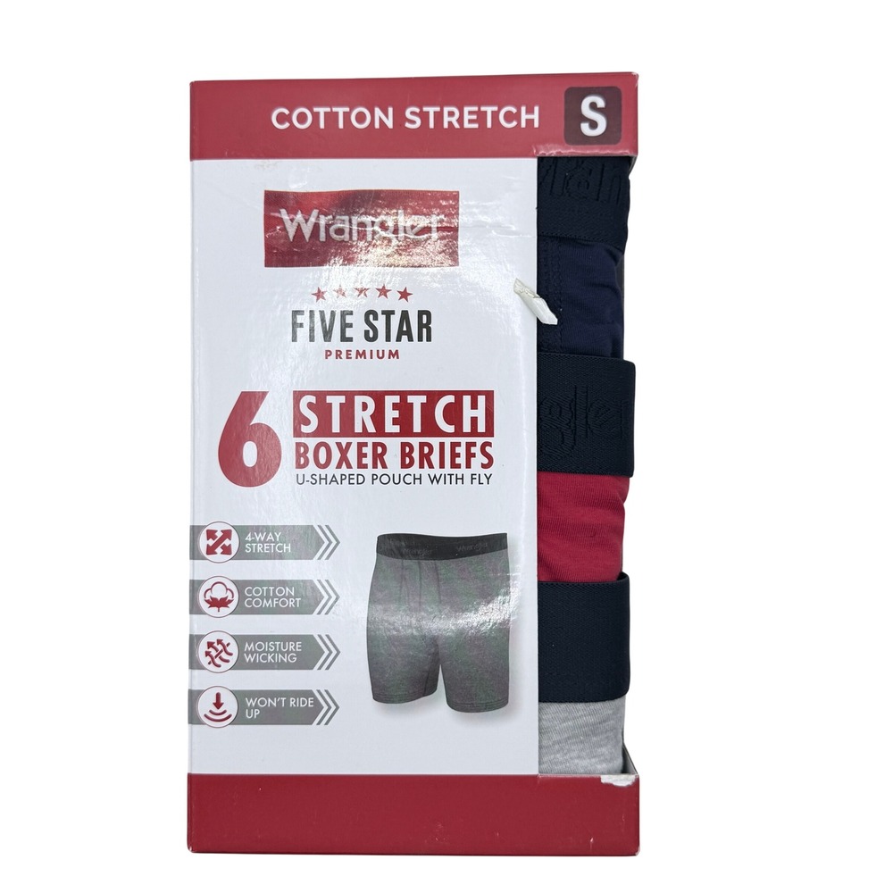 WRANGLER FIVE STAR SMALL MENS PACK OF 6 COTTON STRETCH BOXER BRIEFS